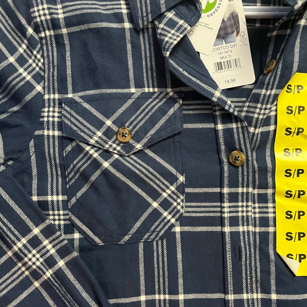 200–NWT Frank & Oak Navy Plaid Button Down Shirt - Picture 2 of 4
